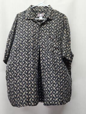 Casual Geometric Print Button-Down Shirt - Black & Tan